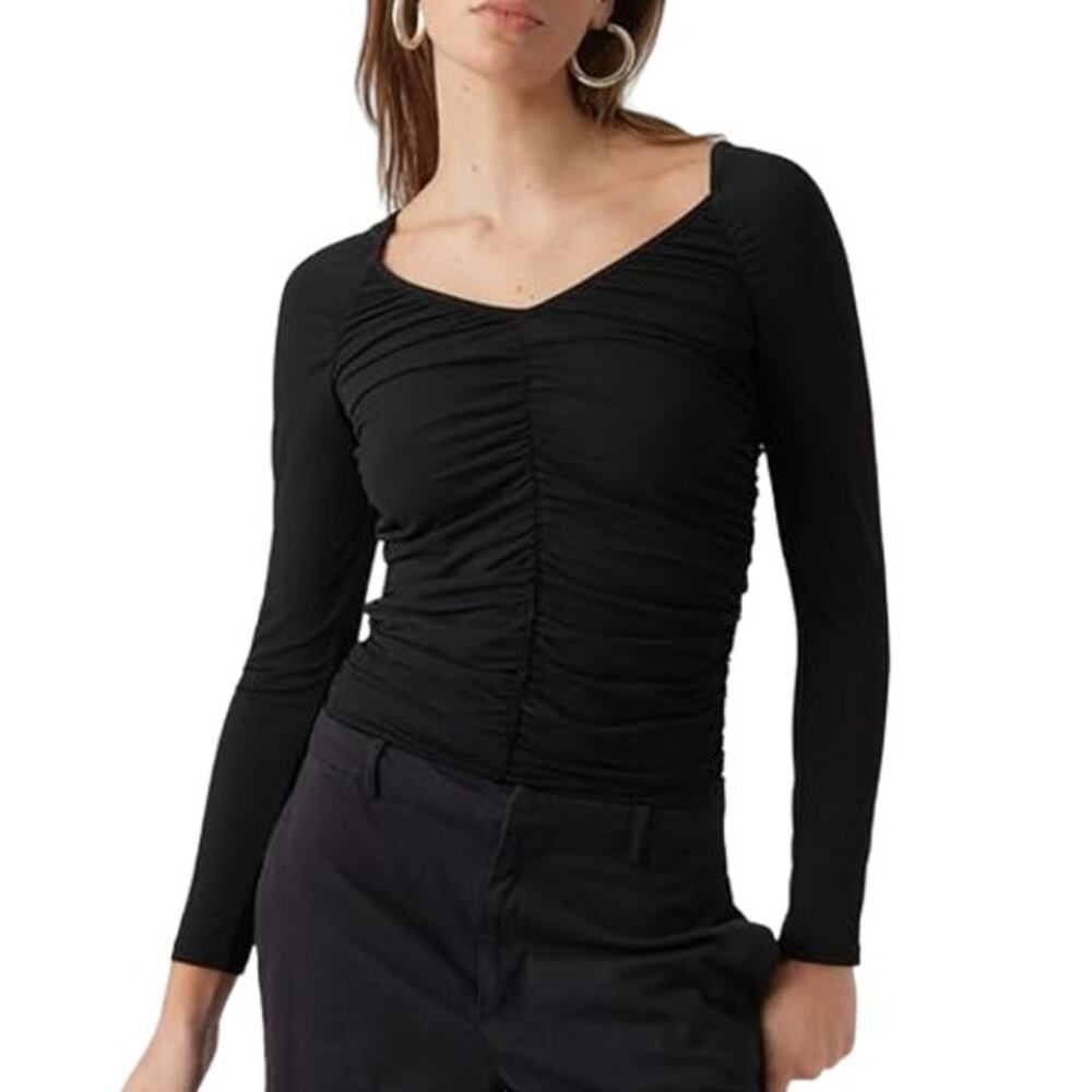 Women's Black Ruched Long-Sleeve Top